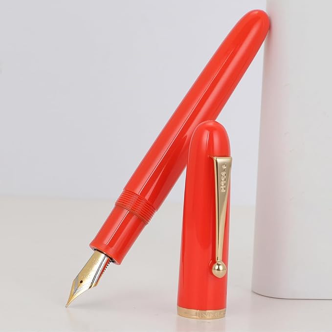Jinhao 9016 Fountain Pen Medium Heartbeat Point, Dadao Series Red Acrylic with Large Converter for Writing