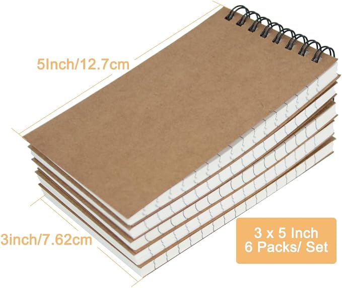 6 Pack 3x5" Spiral Pocket Notebook, College Ruled Small Notepad for School | Mini Notebooks & Small Notebooks, Pocket Notepads, Lined Note Pads for Home Office School Work Travel, Ideal for Quick Notes
