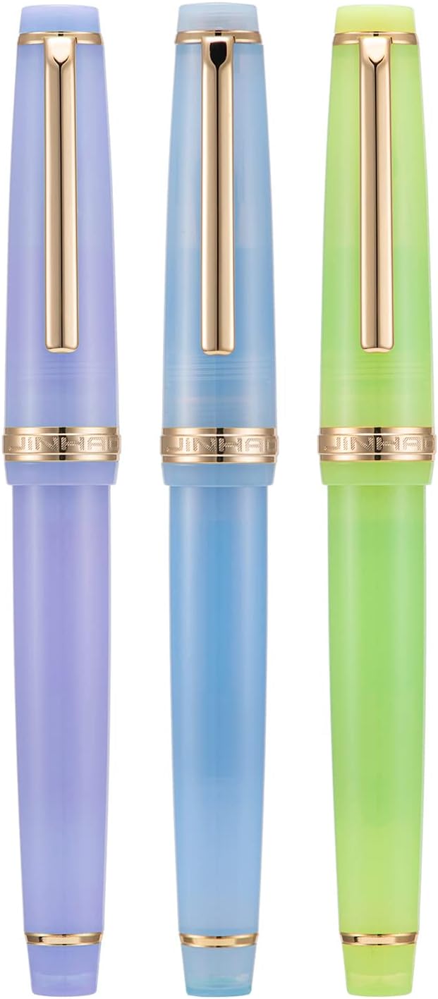 3 Pieces Jinhao 82 Fountain Pen Purple, Blue and Green Fine Nib Gold Trim with Converter Set