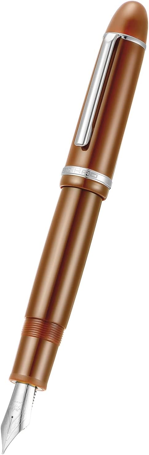 Jinhao X159 Brown Acrylic Fountain Pen, Size 8 Extra Fine Nib Silver Trim Classic Design Smooth Writing Pen with Converter