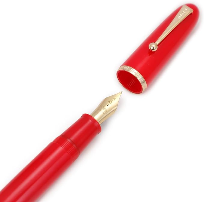 Jinhao 9019 DaDao Series Fountain Pen, Size 8 Fine Heartbeat Nib with Large Ink Converter, Bright Red Acrylic Design Smooth Writing Pen (Gold Trim)