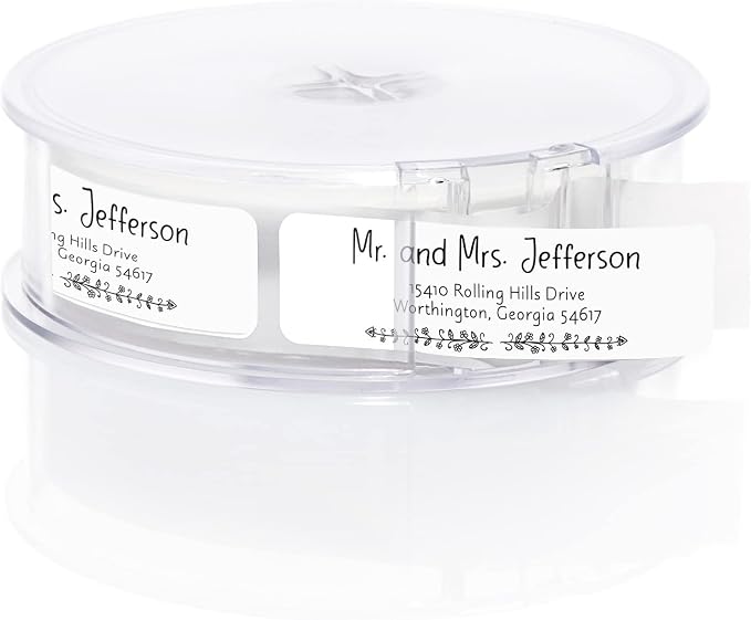 Black and White Botanical Rolled Address Labels / 500 Personalized Return Address Labels/Designer Address Stickers in Elegant Plastic Dispenser