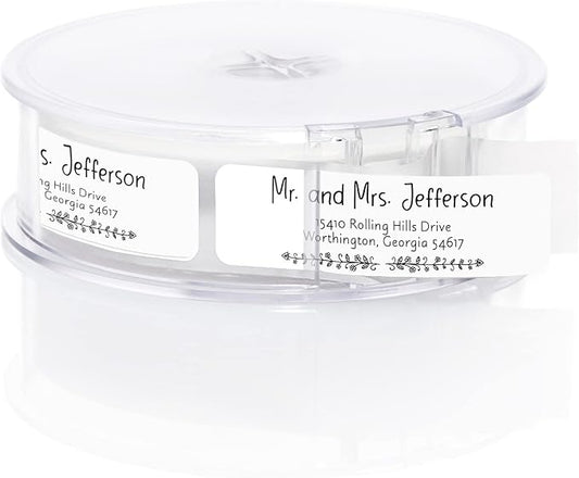 Black and White Botanical Rolled Address Labels / 500 Personalized Return Address Labels/Designer Address Stickers in Elegant Plastic Dispenser