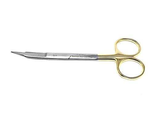 Goldman Fox Scissor 13 cm - Super Cut Sharpness - Premium Quality German Stainless Steel - Gold Handles by Cynamed (Curved Blades) …
