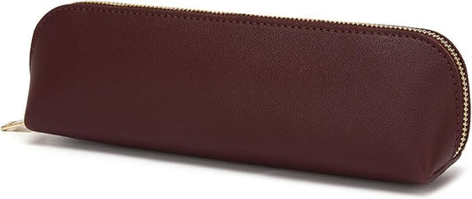 Pencil Case Small Pencil Pouch Slim (Burgundy, Faux Leather)