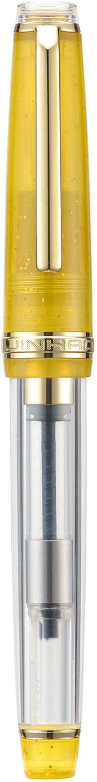 Jinhao 82 Acrylic Fountain Pen, Iridium Fine Nib with Ink Converter, Vintage Mustard Yellow & Transparent Color Classic Design Smooth Writing Pen (Gold Trim)