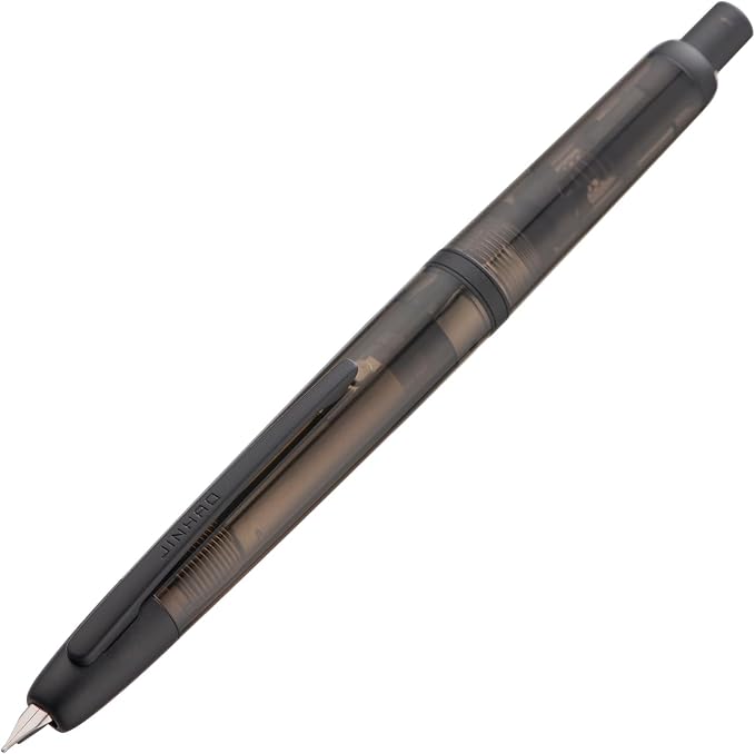 Jinhao 20 Press Fountain Pen, Transparent Black Retractable Fine Nib with Ink Converter Set (Black Clip)