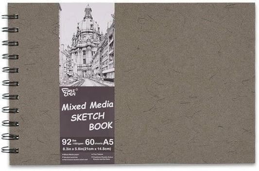 5.8" x 8.3" Mixed Media Sketch Book,Spiral Bound Hardcover Sketchbook,60 Sheets 92lb/150gsm Neutral White Acid Free Paper,Art Journal Sketchbook for Drawing Writing Sketching Illustration,Dark Grey
