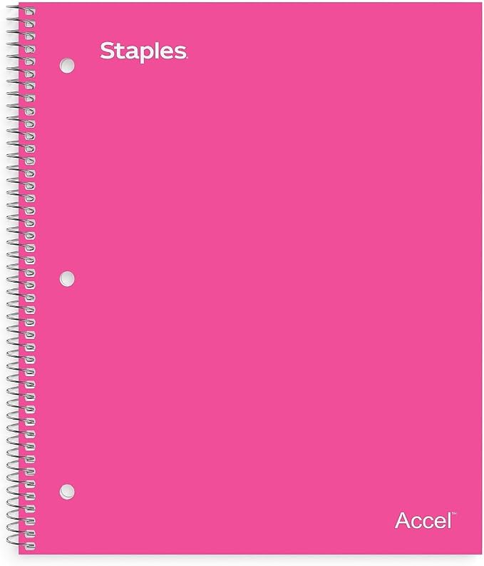 STAPLES Durable Poly Cover 1‑Subject Notebook, 8.5” x 11”, College Ruled, Pink