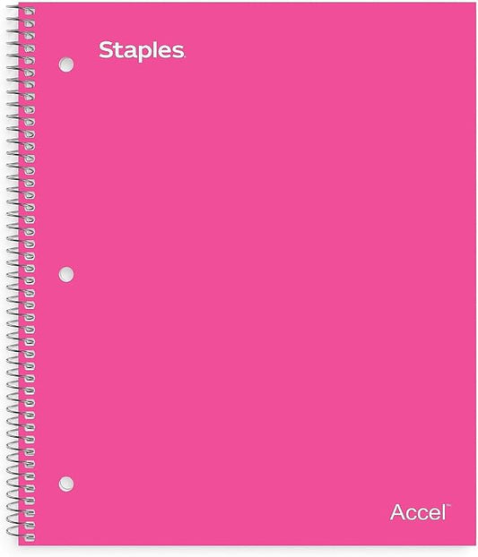 STAPLES Durable Poly Cover 1‑Subject Notebook, 8.5” x 11”, College Ruled, Pink