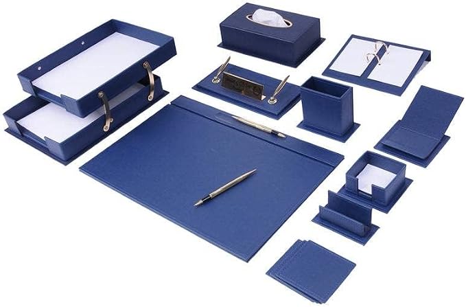 MOOGCO Leather Desk Organizer Set - 14 PCS (Blue) - 19.29 x 13.39 inches