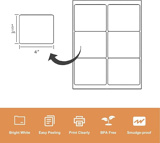 LabelMore 3 1/3 x 4 Labels - 6 Up Self Adhesive Shipping Labels - FBA Labels - 4000 Sheet/ 24000 Labels
