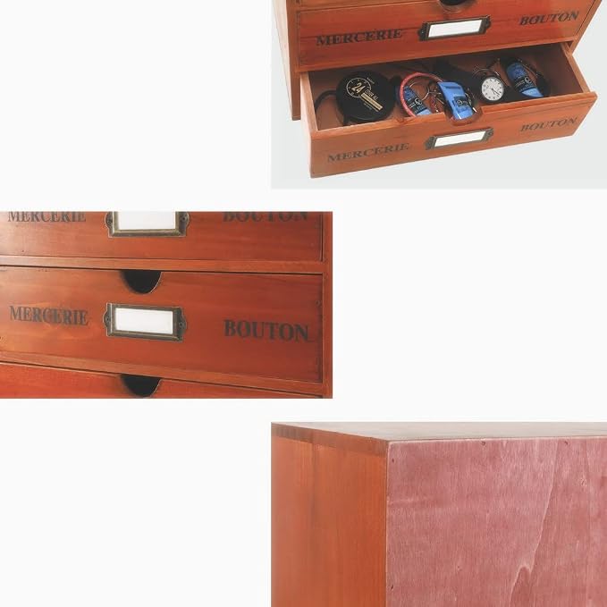 Large Wooden Drawers Wooden Box with Drawer Brown | 4 Drawer Storage Box for Apothecary Cabinet, Apothecary Drawers，Desktop Organizer with Metal Handles for Office，Home