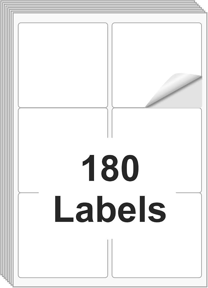 [30 Sheets 180 Labels] Shipping Labels 3 1/3"x4" Printable White 6 up Labels for Laser/Inkjet Printers, Mailing FBA Address Label Sticker Paper - Permanent Adhesive Label Blank
