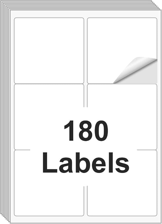 [30 Sheets 180 Labels] Shipping Labels 3 1/3"x4" Printable White 6 up Labels for Laser/Inkjet Printers, Mailing FBA Address Label Sticker Paper - Permanent Adhesive Label Blank