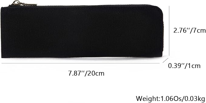 Canvas Pencil Case Slim Pencil Pouch Durable Zipper Stationery Bag Small Travel Use （Black/Canvas）