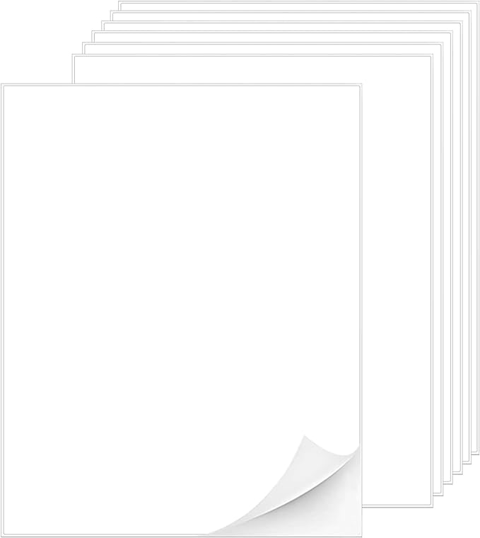 Printable White Sticker Labels, 100 Sheets 8.5" x 11" Full Sheet Label Stickers Paper for Laser & Inkjet Printer - Matte, 100 Labels | Printable White Sticker Labels - Matte, 100 Sheets 100 Labels
