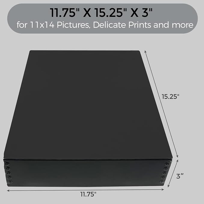 Lineco Museum Archival Storage Box, Drop Front, 11.75x15.25x3 in, Black | Acid-Free with Metal Edge, Preserves Picture Longevity, Organize Photos, Newspapers, Prints, Documents, Crafts, DIY