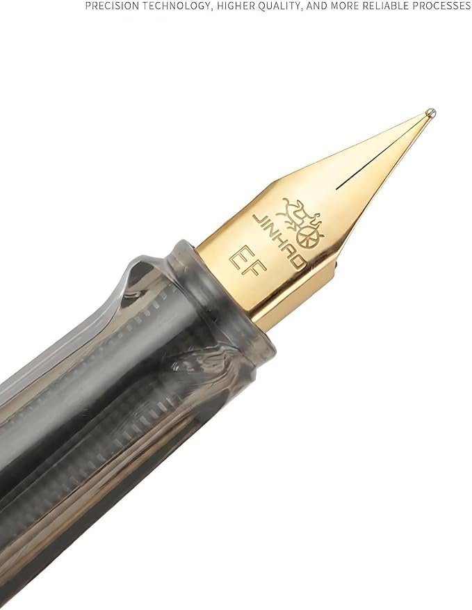 Jinhao 58 Fountain Pen - Natural Sea Shell Inlay Extra Fine Nib Writing Pen with 3.4mm Ink Converter & Silver Metal Gift Box,Matte Black