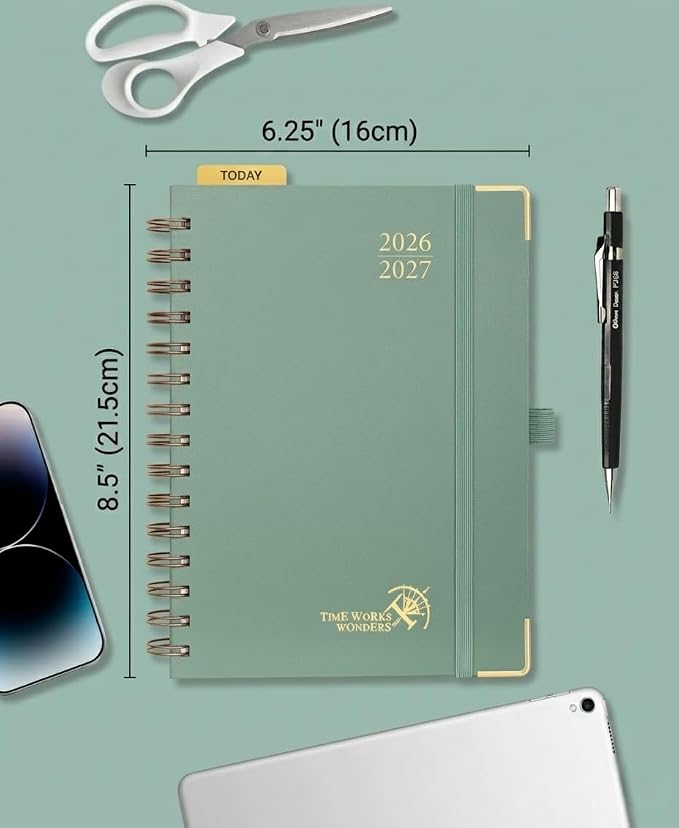 POPRUN 2026-2027 Weekly Planner 6.25" x 8.5" Weekly and Monthly Planner | Jul 2026 - Jun 2027 Daily Agenda Book with Hourly Schedule, Tabs, Hardcover, School and Office Supplies - Midnight Green