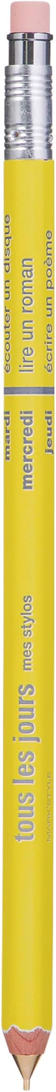 MARK'STYLE Tous Les Jours Wooden Mechanical Pencil – 0.5mm Tip with Eraser – Made in Japan – For Drawing, Drafting, Sketching, School & Office Use (Yellow)