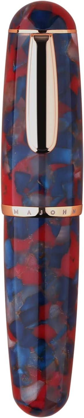 Majohn Q1 Fountain Pen Fude Pen Bent Nib Red Blue Acrylic, Little Fat Man Eyedropper Filling Pocket Pen Large Capacity
