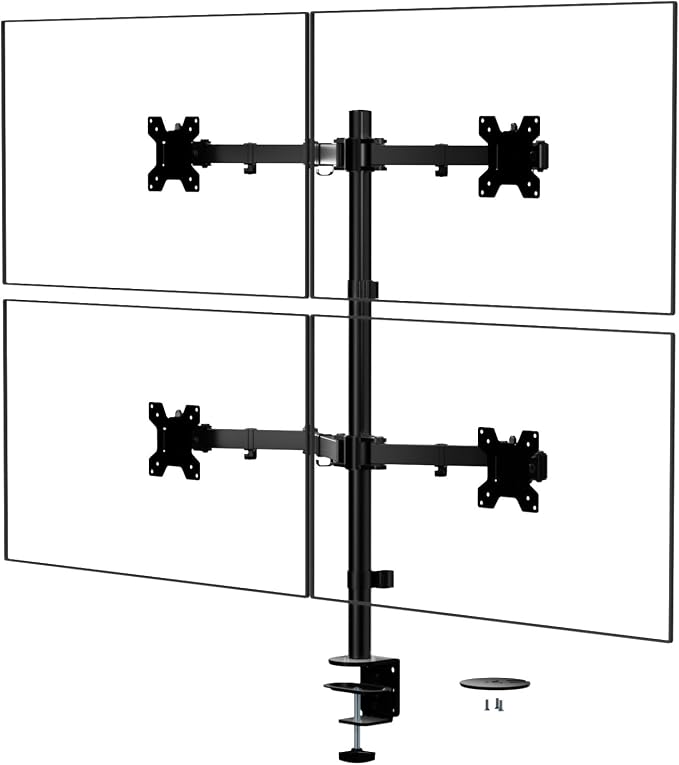 WALI Quad Monitor Desk Mount, 4 Monitor Stand Fits Heavy Duty Computer Screen up to 27 inch, Full Adjustable Arm Holds up to 22 lbs per Arm (M004), Black