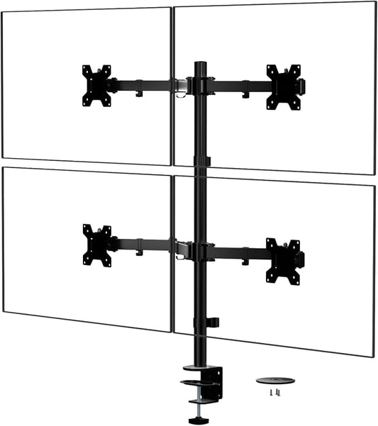 WALI Quad Monitor Desk Mount, 4 Monitor Stand Fits Heavy Duty Computer Screen up to 27 inch, Full Adjustable Arm Holds up to 22 lbs per Arm (M004), Black