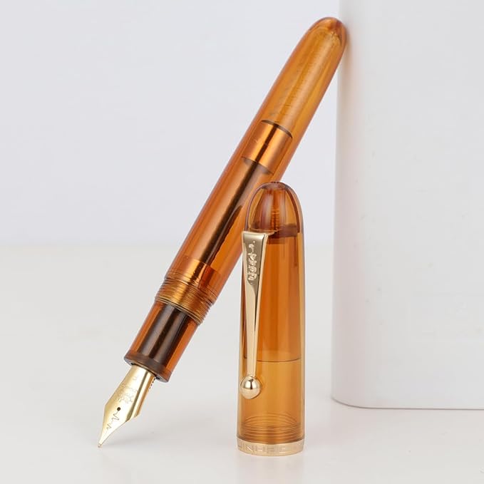 Jinhao 9016 Fountain Pen Fine Point, Dadao Series Transparent Amble Acrylic Heartbeat Nib with Large Converter for Writing