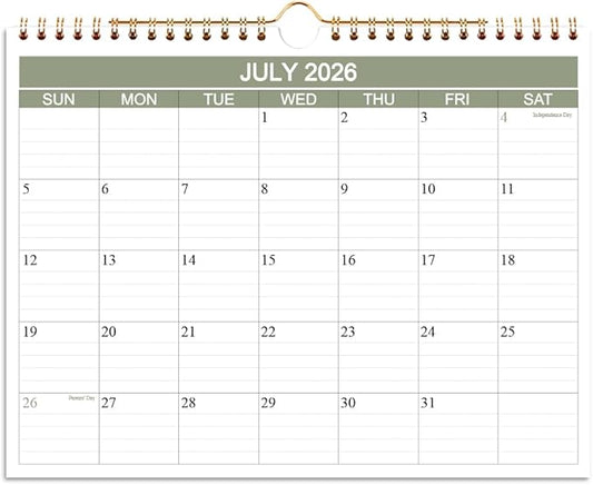 2026-2027 Calendar- Wall Calendar 2026-2027 Runs from July 2026 to December 2027-18 Months Calendar with Thick Paper for Home or Office, 8.5 x 11 Inches, Green