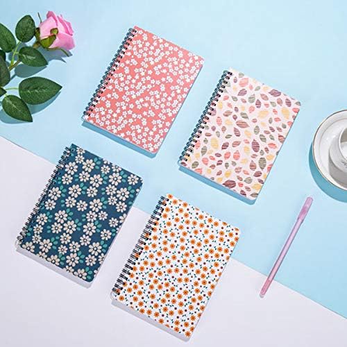 4 Pack Spiral Notebooks 5×7 Inch College Ruled Small Journals Hardcover Floral Cute Note Book for School Supplies Studio Girls Women, Inner Pocket, 80 Sheets/160 Pages