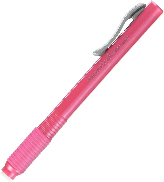 Pentel Clic Retractable Eraser, Assorted Colored Pen Style Grip Erasers, Pack of 7