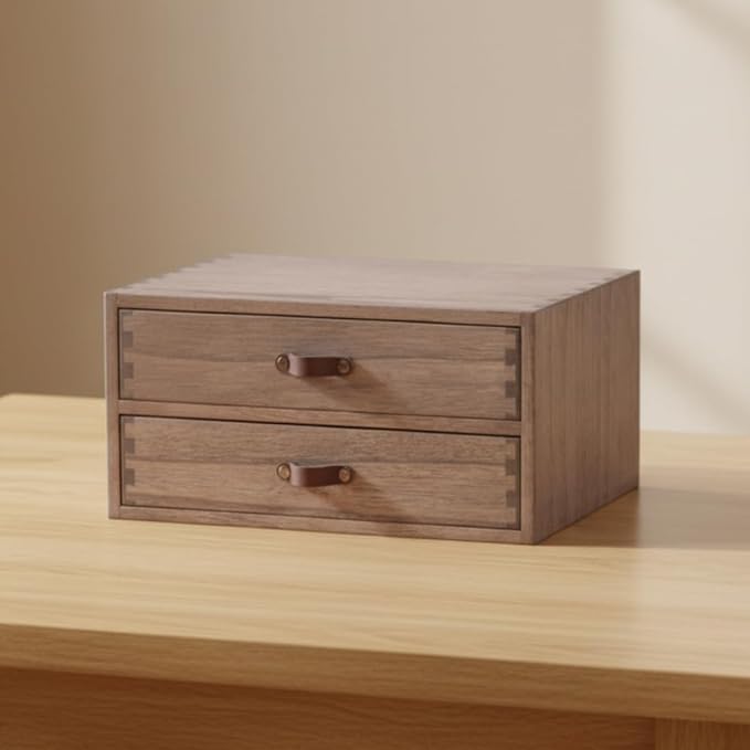 DDYURI Wood 2 Drawer Desktop Organizer Cabinet - Desk Storage Box for Kitchen Counter, Dresser Tabletop - Wooden File Organizer Printer Machine Stand for Office Accessories Chest Dark (FAX2C-DK)