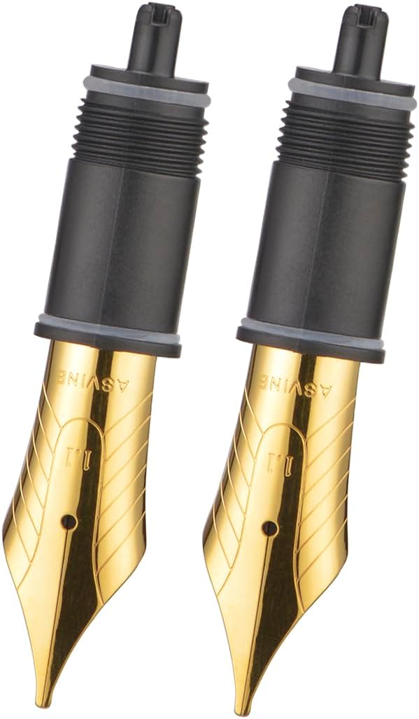 Asvine Set of 2 Number 8 Fountain Pen Replacement 1.1 Stub Nib - Compatible with C2000, V800 and C80- Gold