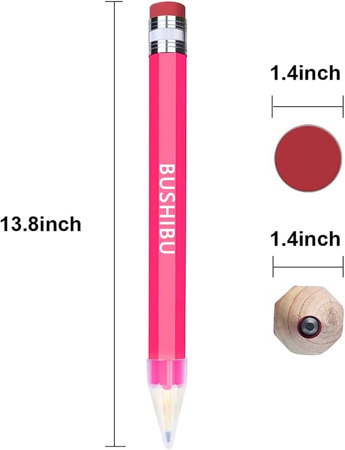 Giant Pencils for Prop/Gifts/Decor - 14 Inch Jumbo Wooden Big Novelty Pencil with Cap for Schools and Homes (Pink)