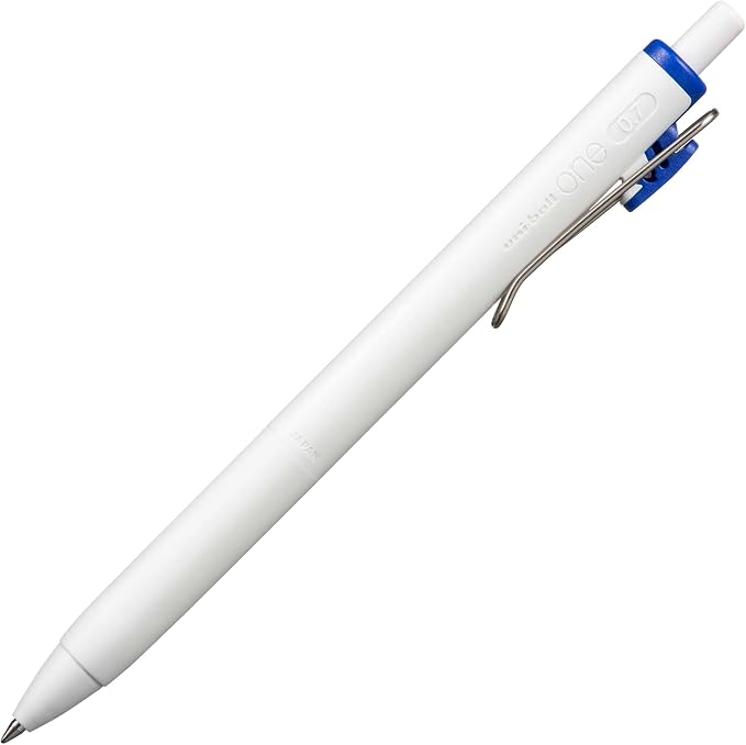 uniball™ one Retractable Gel Pens, Medium Point (0.7mm), Blue Ink, 12 Pack | Ink stays on top of paper fibers for crisp vivid lines, wire pocket clip, color indicator top, smooth barrel & rubber grip