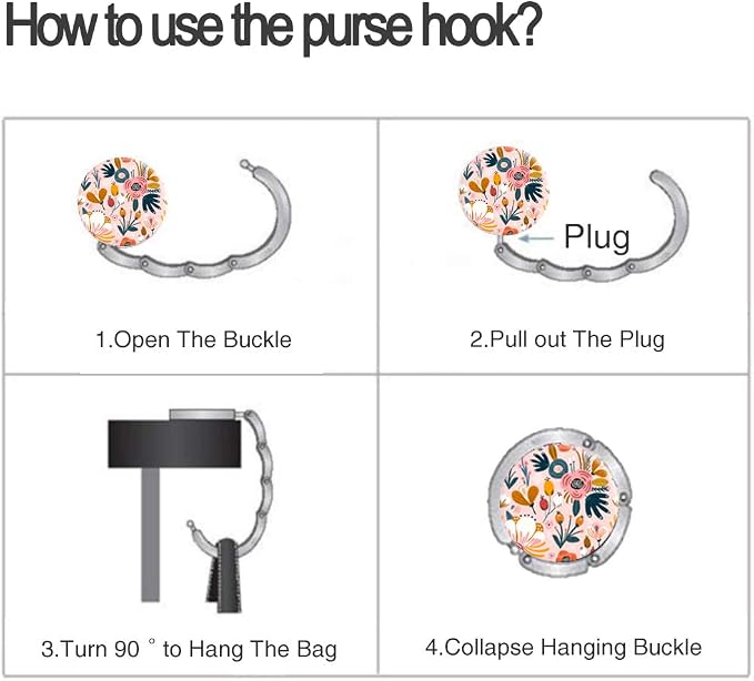 Bosketo Foldable Purse Hook Womens Bag Table Hanger Collection Desk Hooks for Purse (3pack Pretty Floral Hook)