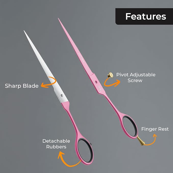 The Cut Factory- 6.5” Professional Hair Scissors - High Carbon 420 Stainless Steel Hair Cutting Scissors, Ultra-Sharp Barber Shears for Salon & Home (PINK)