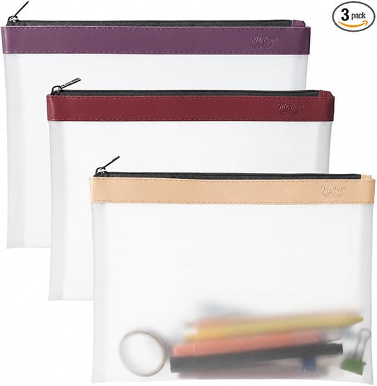 Mr. Pen- Clear Pencil Pouch, 9" x 6.88", 3 Pack, Durable TPU Material | Large Water-Resistant Pencil Bags with Smooth Zipper, Multipurpose Clear Pouch for Stationery, School, Office