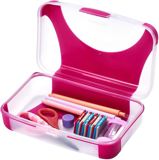 LockerMate by Bostitch Hard Pencil Case, Durable Plastic Pencil Box, Kid-Friendly Design, Fuchsia & Clear