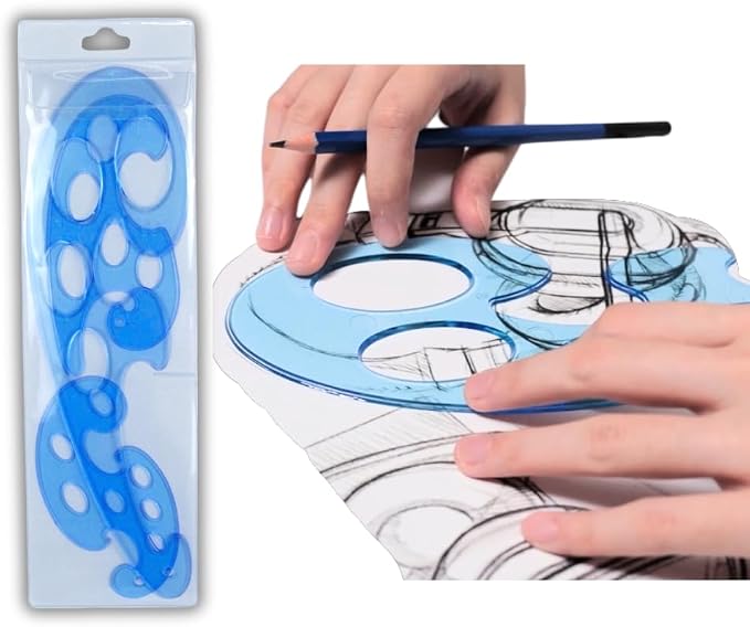 French Curve Ruler in Transparent Reusable Plastic Template Useful as Drafting Tool for Professional Drawing Instrument and Graphing at Work, School or Home Projects in Set of 3 Shapes by Yosogo