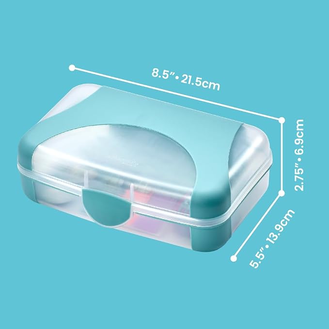LockerMate by Bostitch Hard Pencil Case, Durable Plastic Pencil Box, Kid-Friendly Design, Teal & Clear