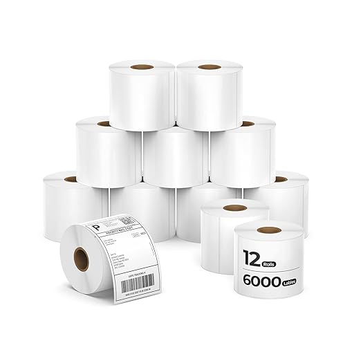 MUNBYN 4x6 Inch Thermal Labels, 6000 Pcs/12 Rolls(500 Pcs per Roll) | Shipping Label Paper for Thermal Printers, No BPA and BPS, Print Clear and Sharp, Strong Adhesive