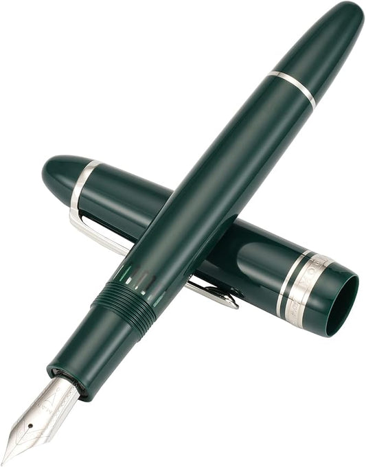 erofa Majohn P136 Piston Fountain Pen 1.1mm Stub Nib with Box, Green Resin Writing Gift Pen Set