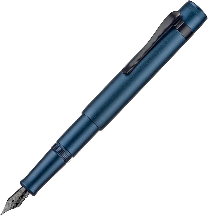 HONG DIAN M2 Black Forest Mini Fountain Pen, Fine Soft Nib & Sleek Shape Aluminium Short Pocket Travel Pen (Midnight Blue)