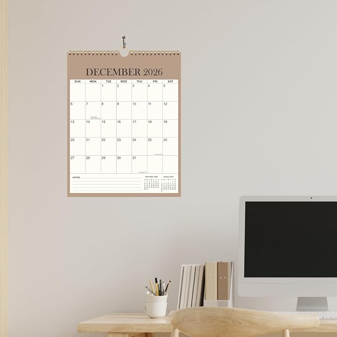 Calendar 2026-2027 - 18 Months Wall Calendar from July 2026 - June 2027, Vertical Calendar, 12" x 14.5", Beige