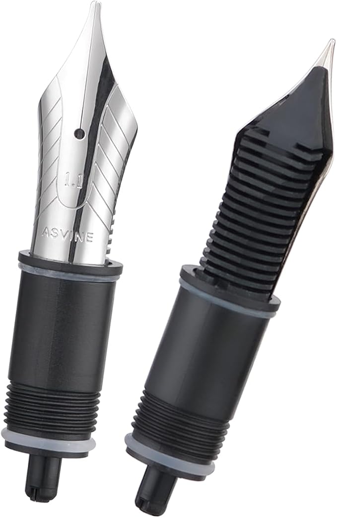 Set of 2 Number 8 Fountain Pen Replacement 1.1 Stub Nibs - Compatible with C2000, V800 and C80- Silver