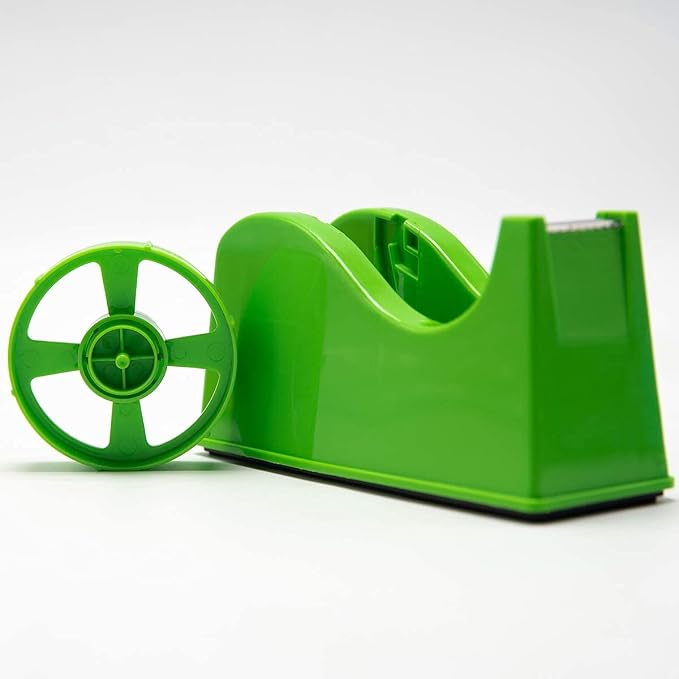 Desktop Tape Dispenser Adhesive Roll Holder (Fits 1" & 3" Core) with Weighted Nonskid Base (1Pack-Green)