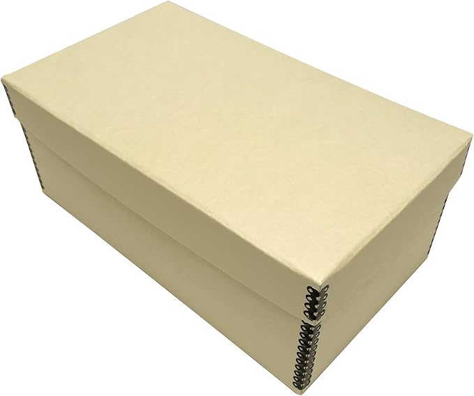 Lineco Archival Photo Card Box, Museum-Quality Storage, 4x6x12 Inch, Tan | Acid-Free with Removable Lid, Metal-Edge Corner, Bulk Storage and Preservation for Negatives, Prints, Films, Photos, Snapshot