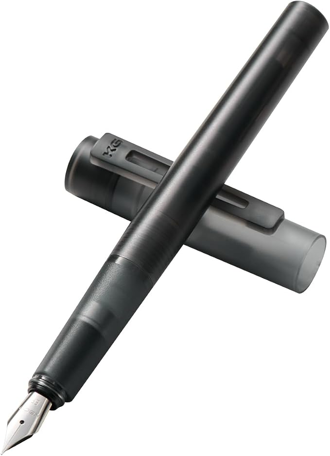 Kaco SKY Fountain Pen with Extra 8 Cartridges, Black Ink Pen with Medium Nib and Ink Converter, Black